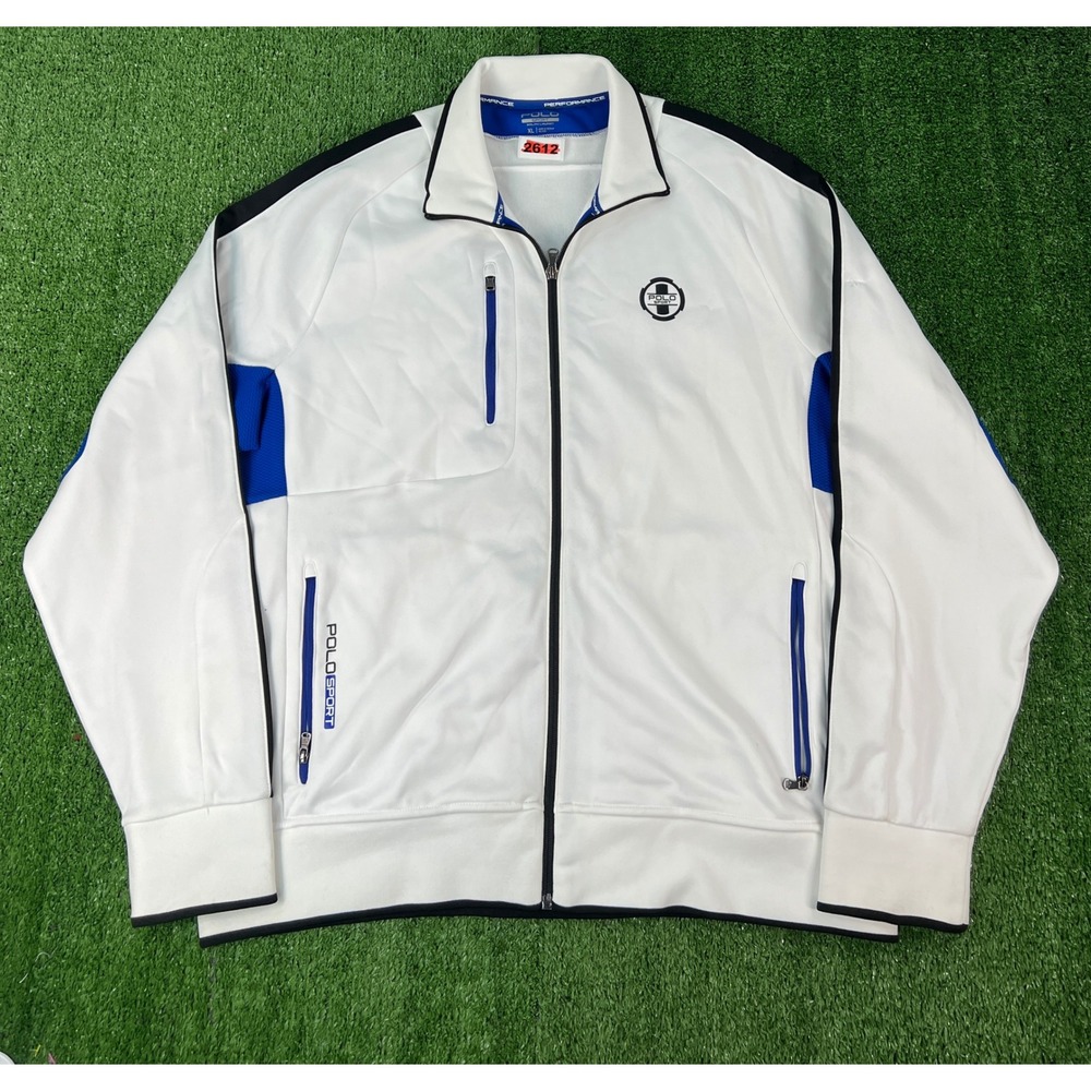Polo Sport Ralph Lauren Performance Track Jacket Mens XL White Blue Full Zip